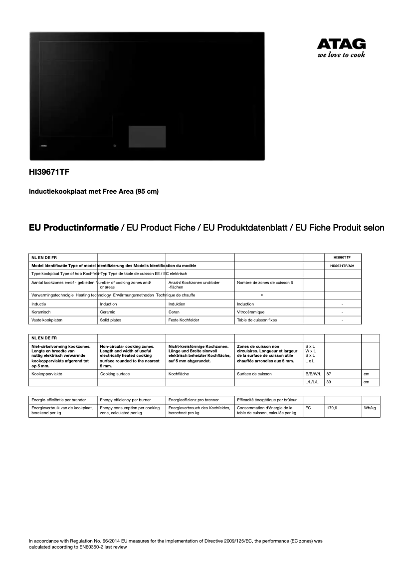 Page 1 de la notice Manuel utilisateur Atag HI39671TF