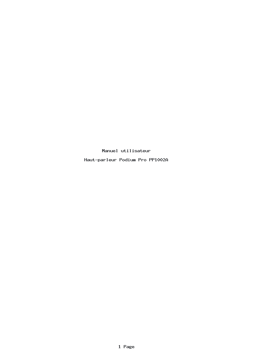 Page 1 de la notice Manuel utilisateur Podium Pro PP1002A