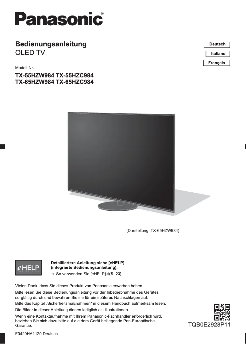 Page 1 de la notice Guide de démarrage rapide Panasonic TX-55HZC984