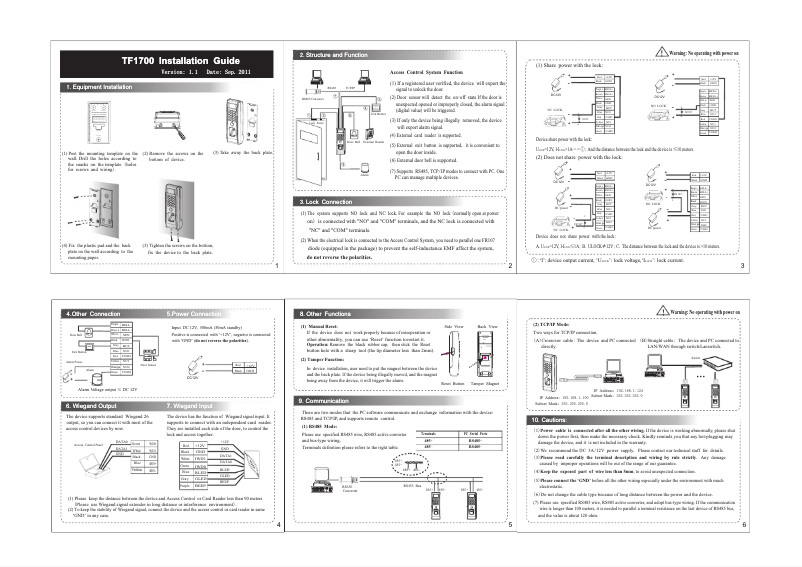 Page 1 de la notice Guide d'installation ZKTeco TF1700
