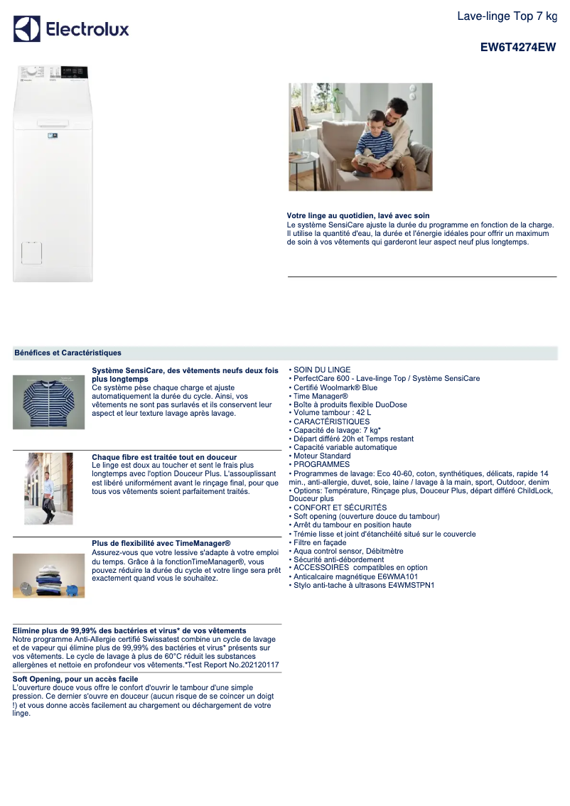 Página 1 del manual Ficha técnica Electrolux EW6T4274EW