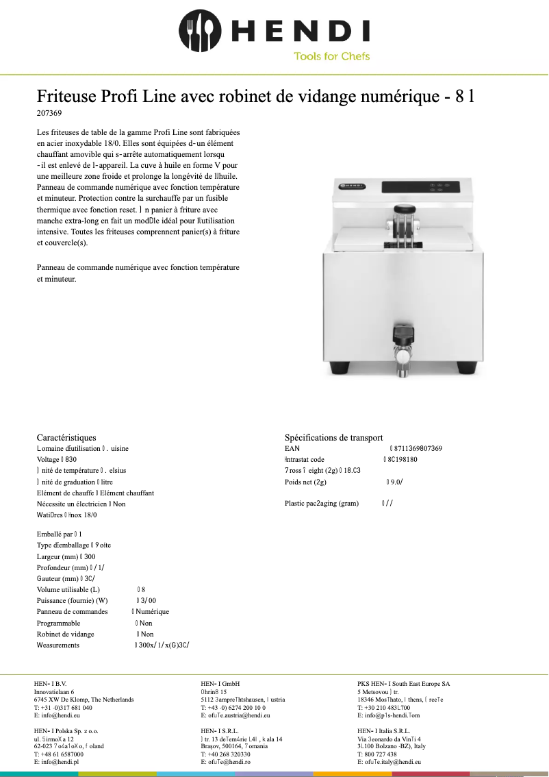 Page 1 of the manual Technical Sheet Hendi Mastercook Digital 207369