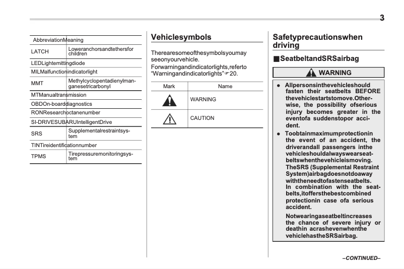 Página 1 del manual Instrucciones de seguridad Subaru Forester (2015)