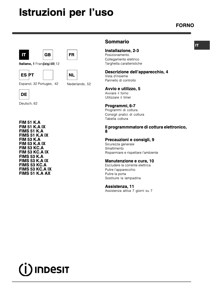 Página 1 del manual Manual de usuario Indesit FIM 53 KC.A IX S