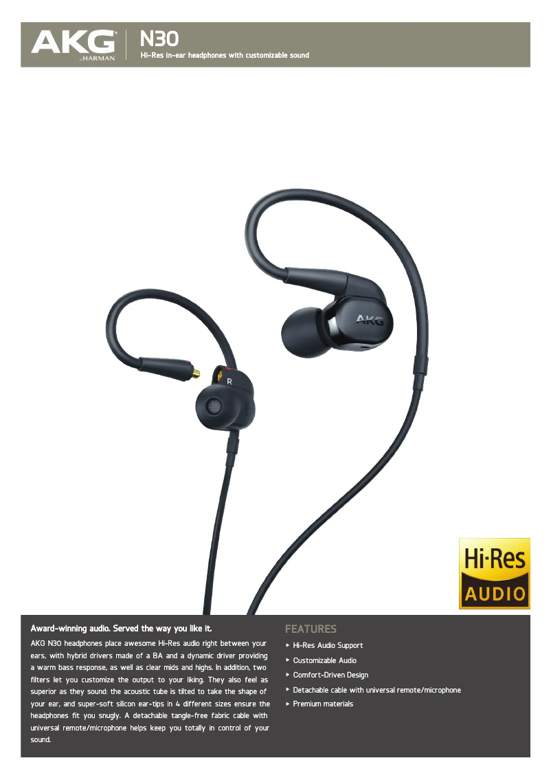 Page 1 de la notice Fiche technique AKG N30