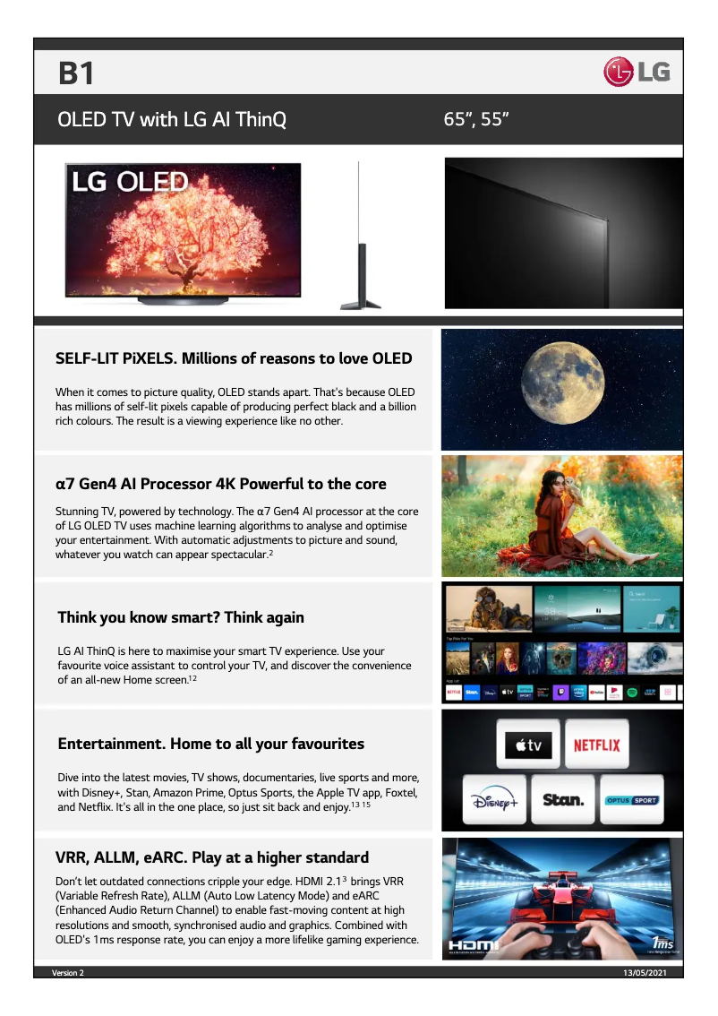 Page 1 de la notice Fiche technique LG OLED55B1PTA