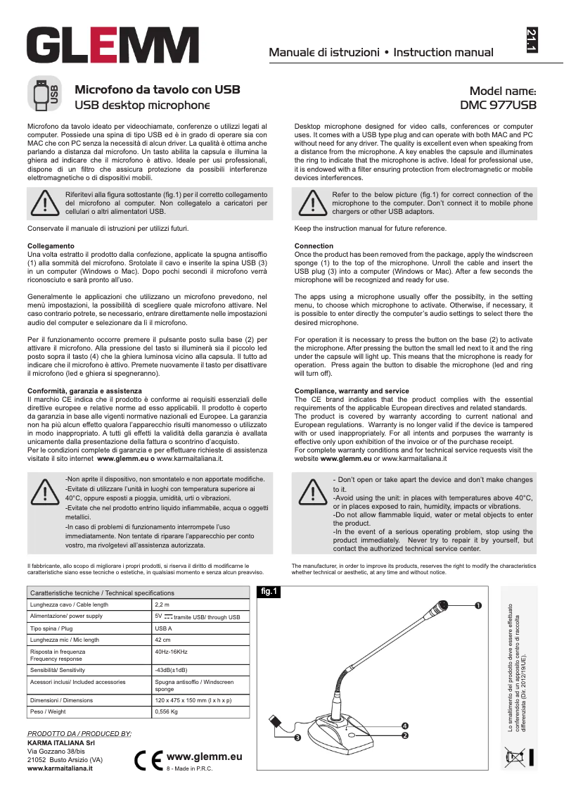 Page 1 de la notice Manuel utilisateur Glemm DMC 977USB