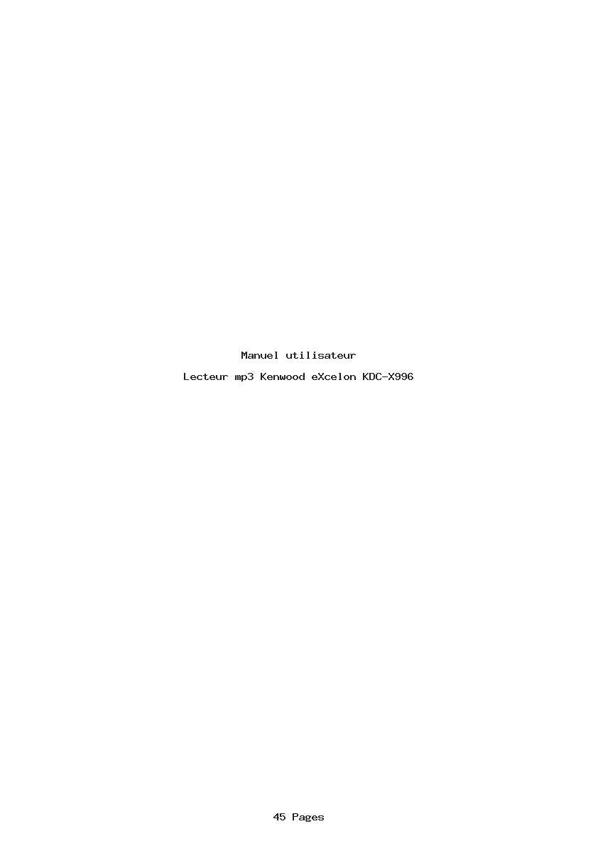 Page 1 de la notice Manuel utilisateur Kenwood eXcelon KDC-X996