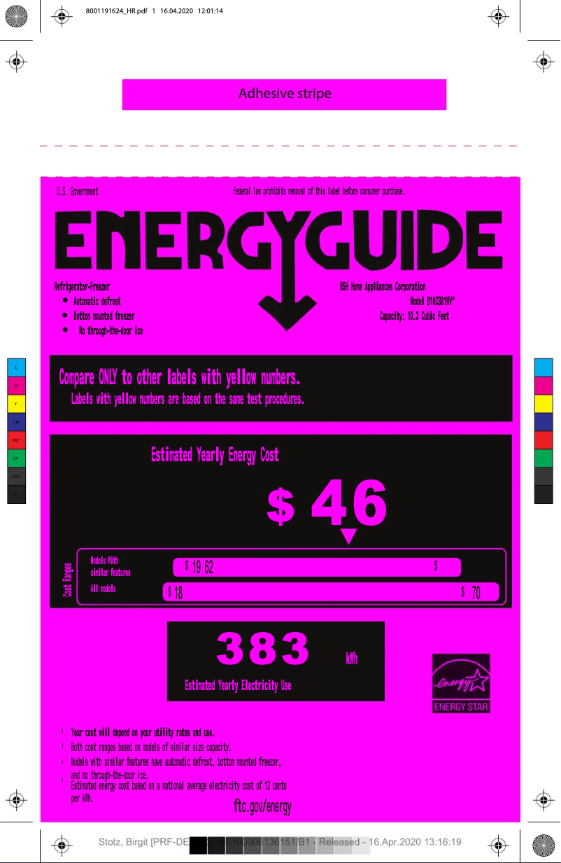 Page 1 de la notice Label énergétique Bosch B10CB81NVB