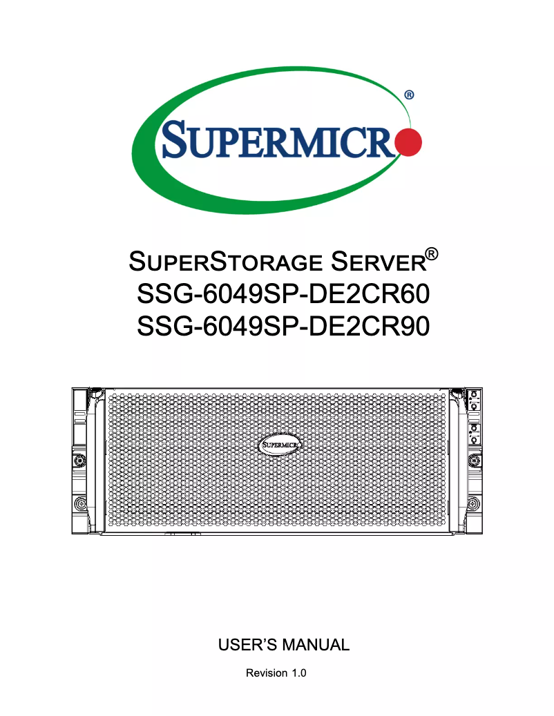Page 1 de la notice Manuel utilisateur Supermicro SuperStorage SSG-6049SP-DE2CR90