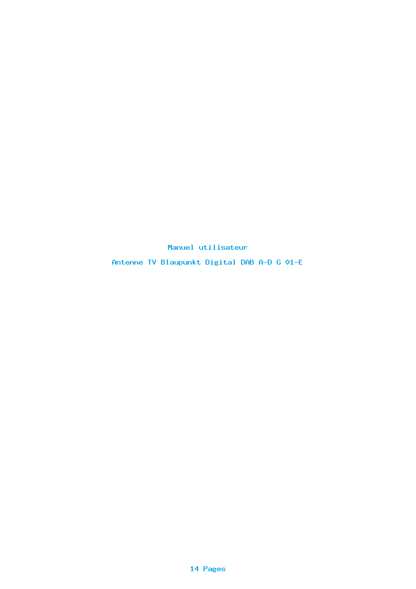 Page 1 de la notice Manuel utilisateur Blaupunkt Digital DAB A-D G 01-E