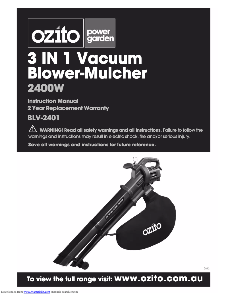 Page 1 de la notice Manuel utilisateur Ozito BLV-2401