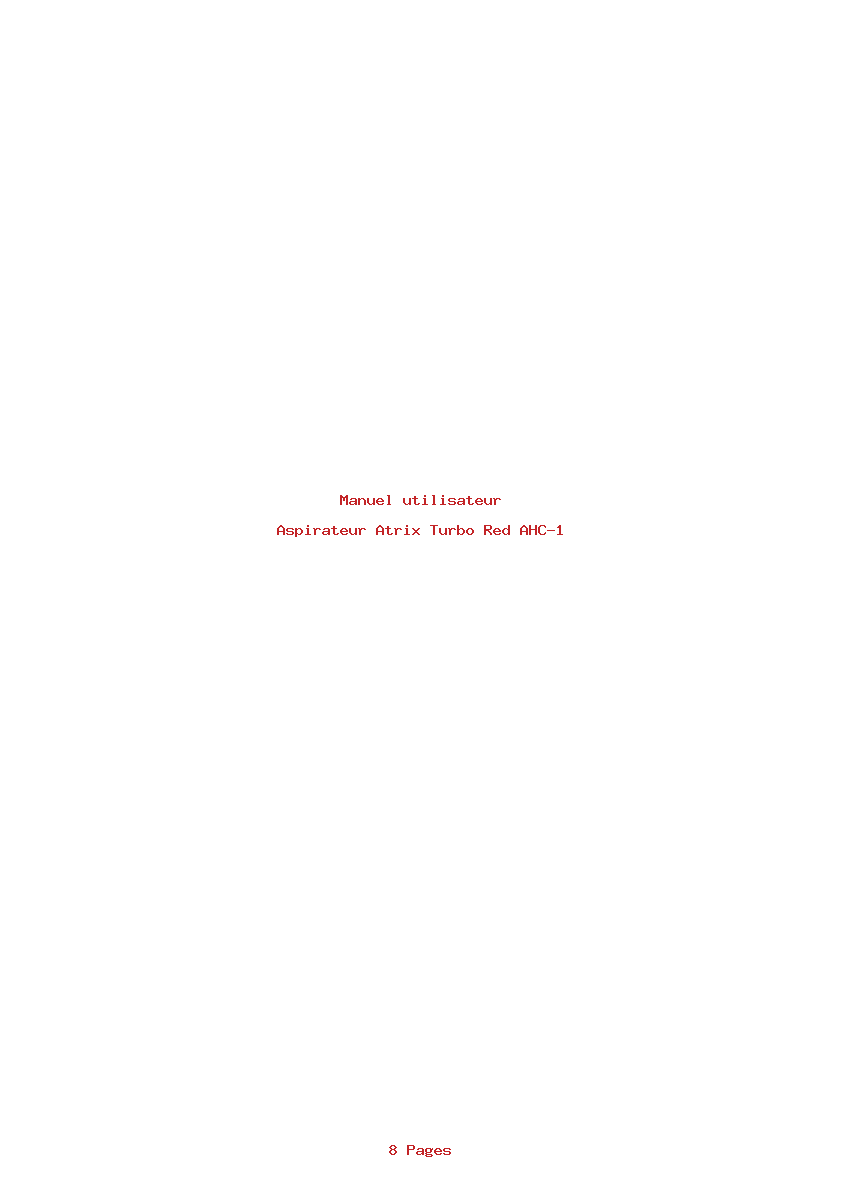 Page 1 de la notice Manuel utilisateur Atrix Turbo Red AHC-1