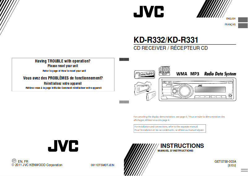 Page 1 de la notice Manuel utilisateur JVC KD-R331