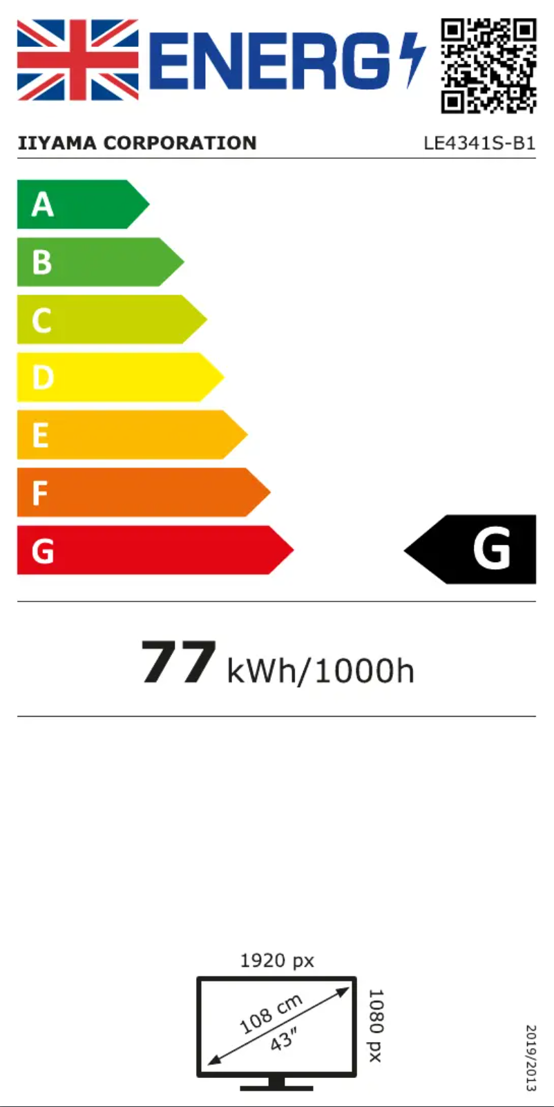 Page 1 de la notice Label énergétique Iiyama ProLite LE4341S