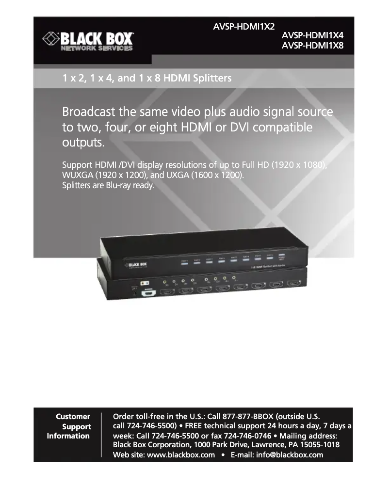 Page 1 de la notice Manuel utilisateur Black Box AVSP-HDMI1X4