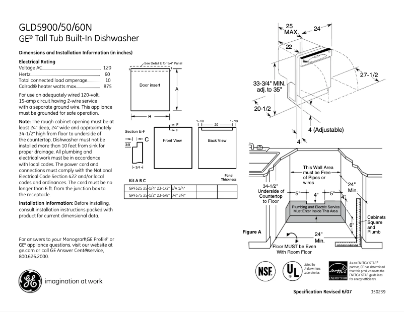 Page n°1 - Fiche technique GE GLD5960NSS