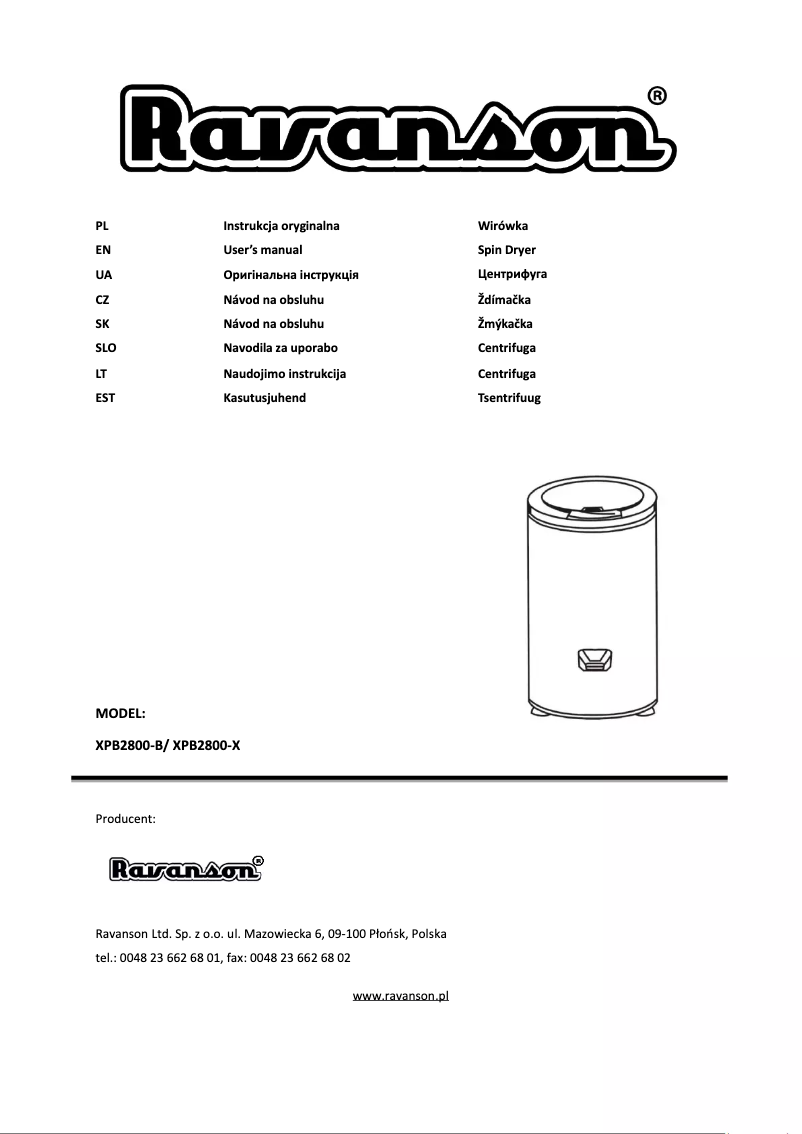 Page 1 de la notice Manuel utilisateur Ravanson XPB2800