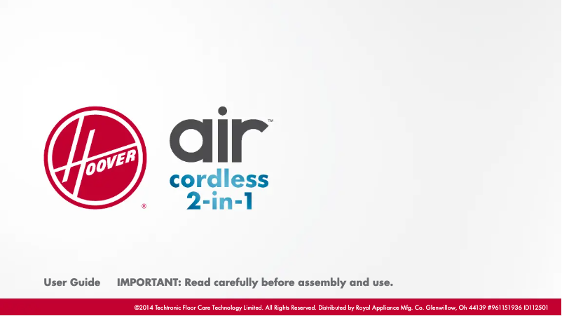 Page 1 de la notice Manuel utilisateur Hoover Air Cordless 2 in 1