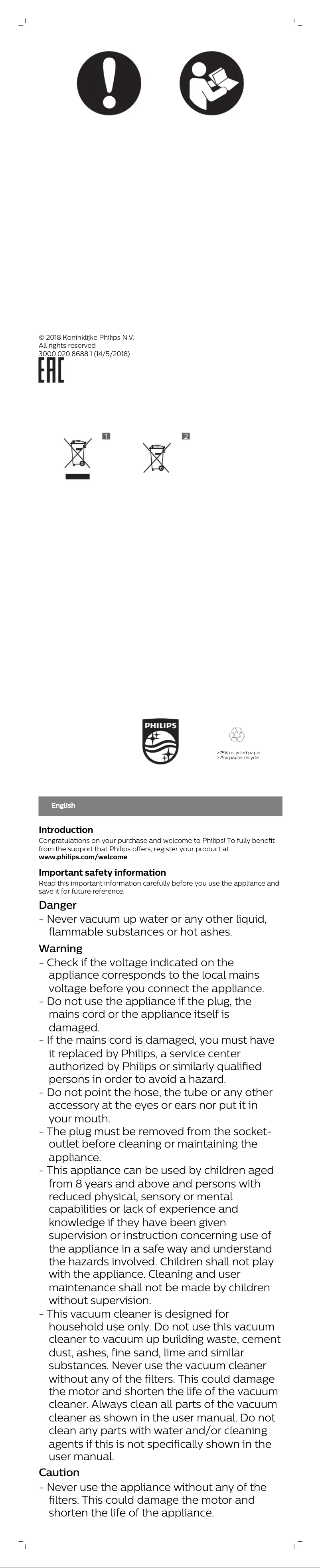 Página 1 del manual Manual de usuario Philips PowerCyclone FC8087