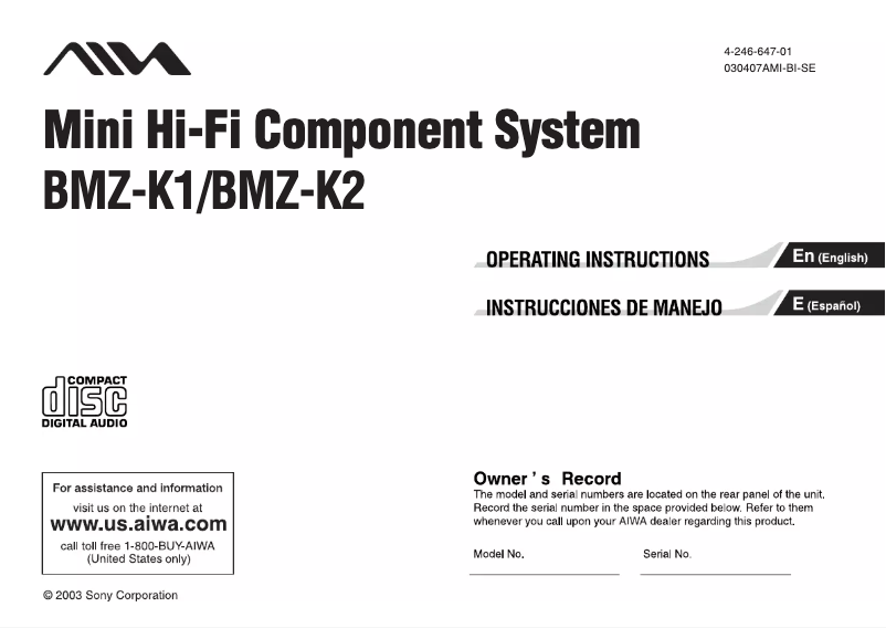 Page 1 de la notice Manuel utilisateur Aiwa BMZ-K2