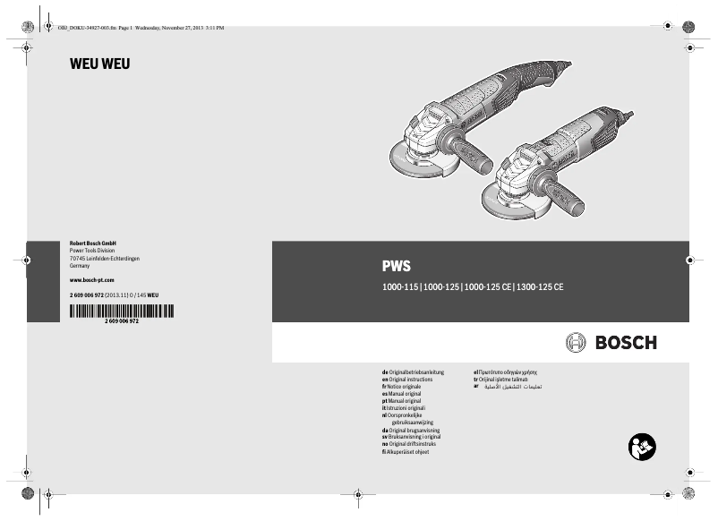 Page 1 de la notice Manuel utilisateur Bosch PWS 1000-125 CE