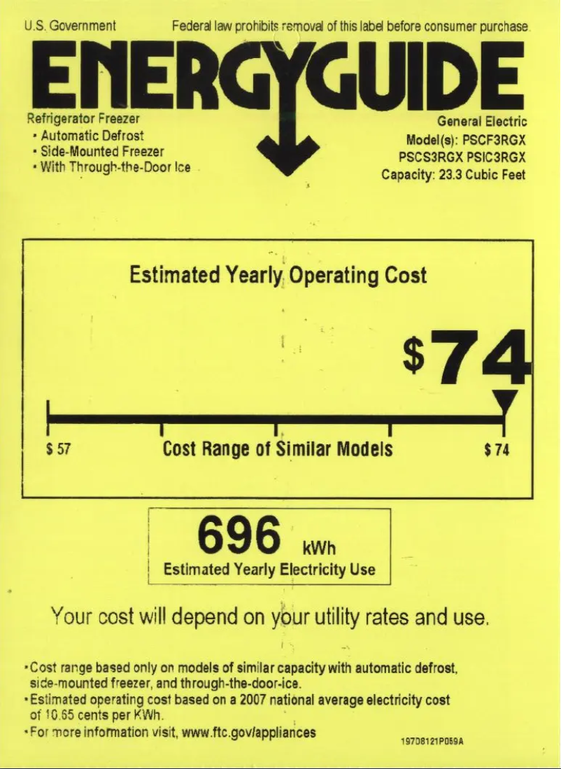 Page 1 of the manual Energy Label GE Profile PSIC3RGXBV