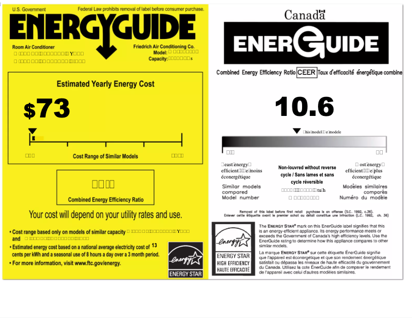 Page 1 de la notice Label énergétique Friedrich WCT08A10A
