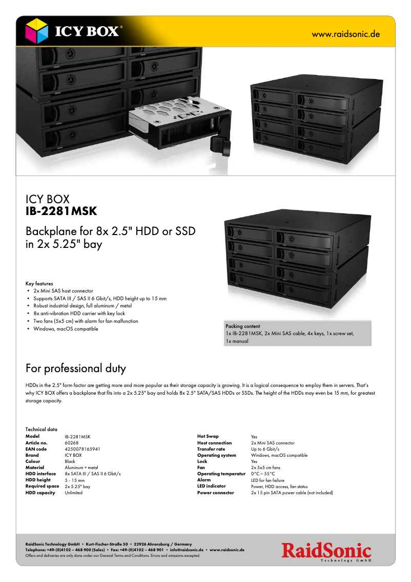 Page 1 of the manual Technical Sheet Icy Box IB-2281MSK