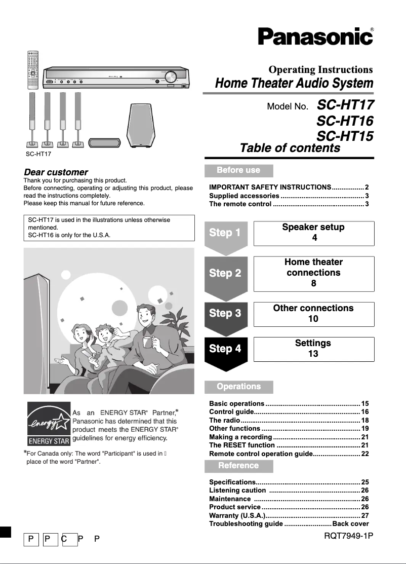 Page 1 de la notice Manuel utilisateur Panasonic SC-HT15EP-S
