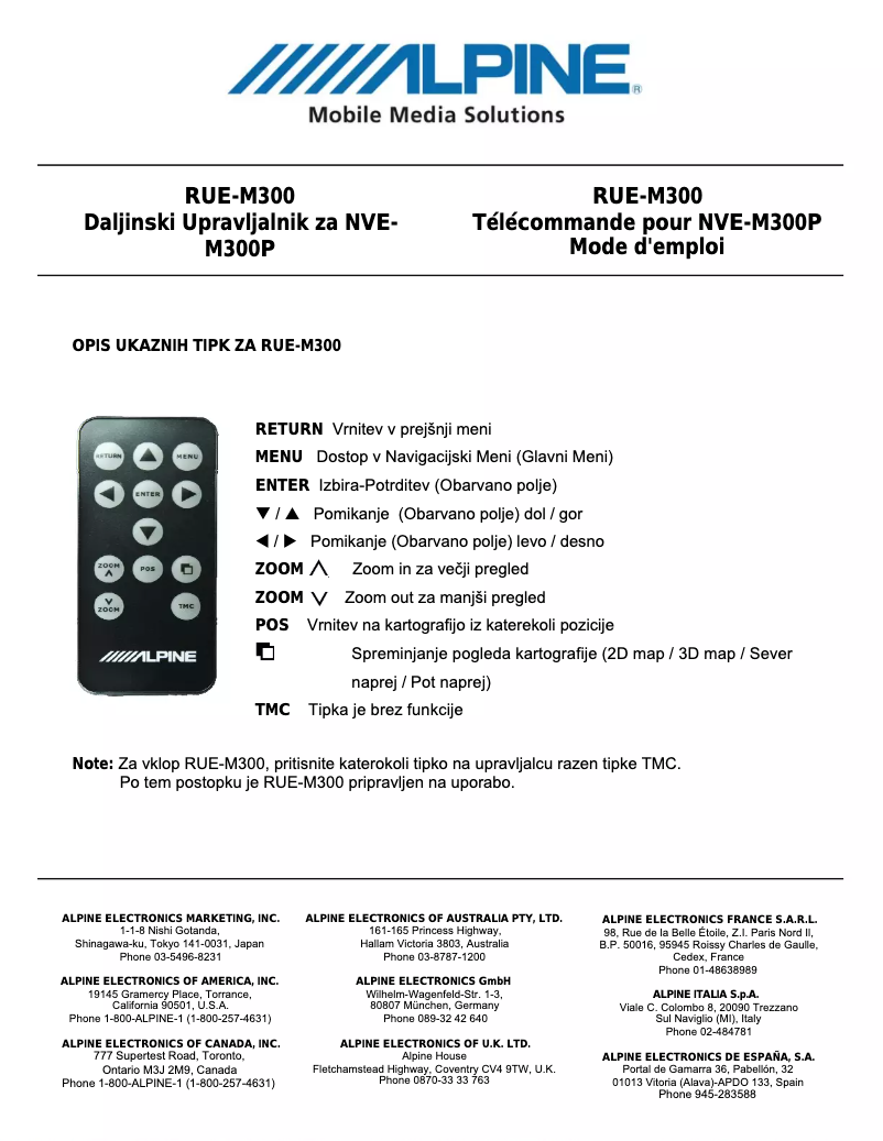 Page 1 of the manual User Manual Alpine RUE-M300