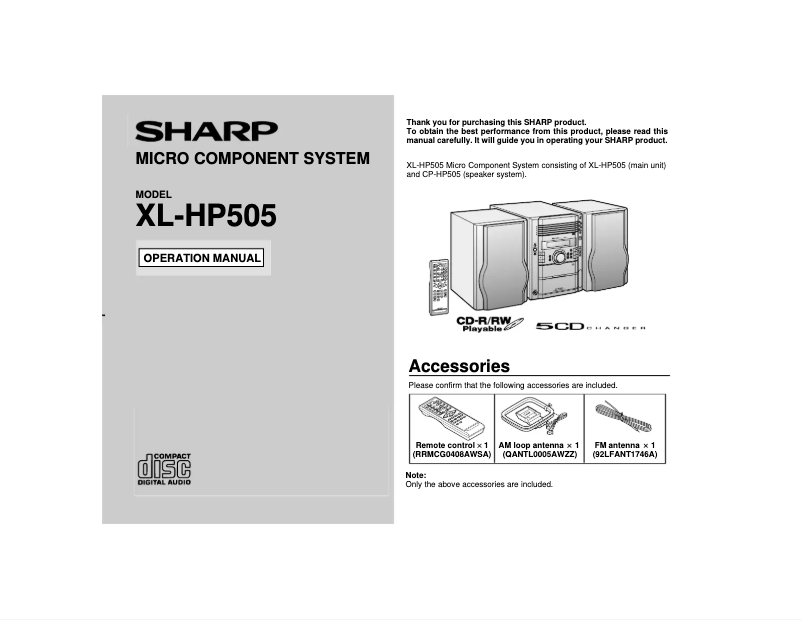 Page n°1 - Manuel utilisateur Sharp XLHP505