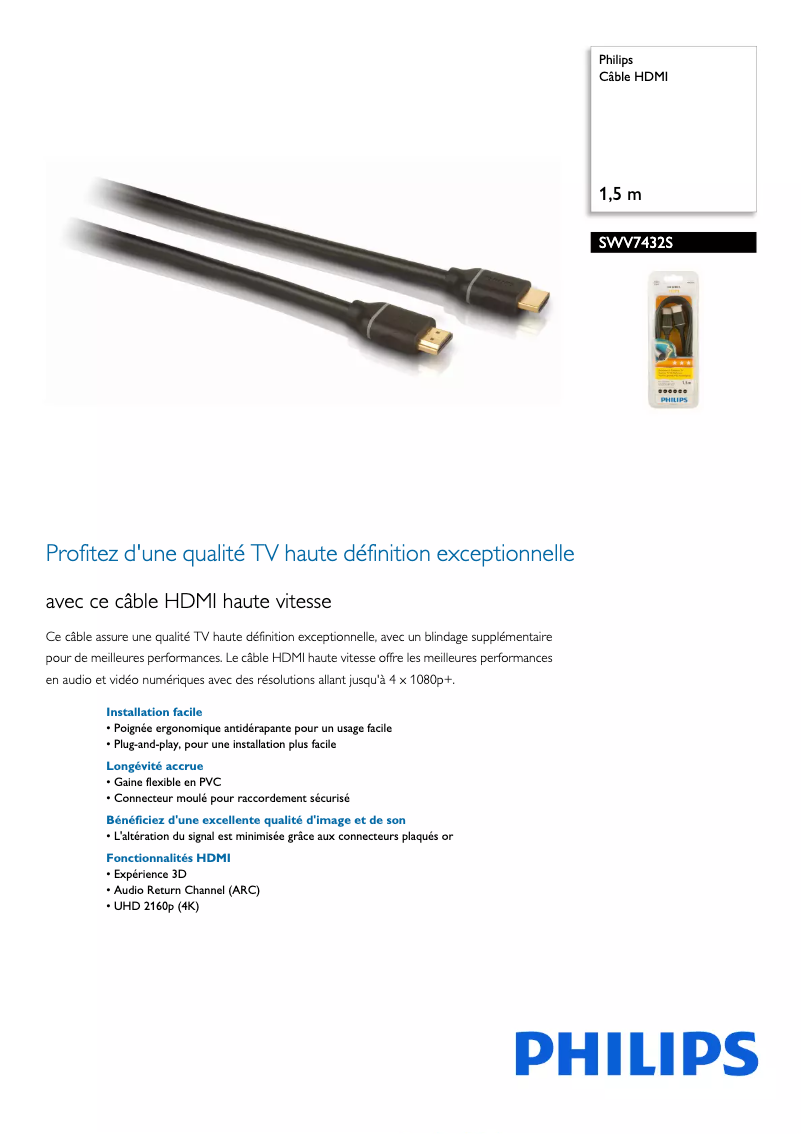 Page 1 de la notice Fiche technique Philips SWV7432S