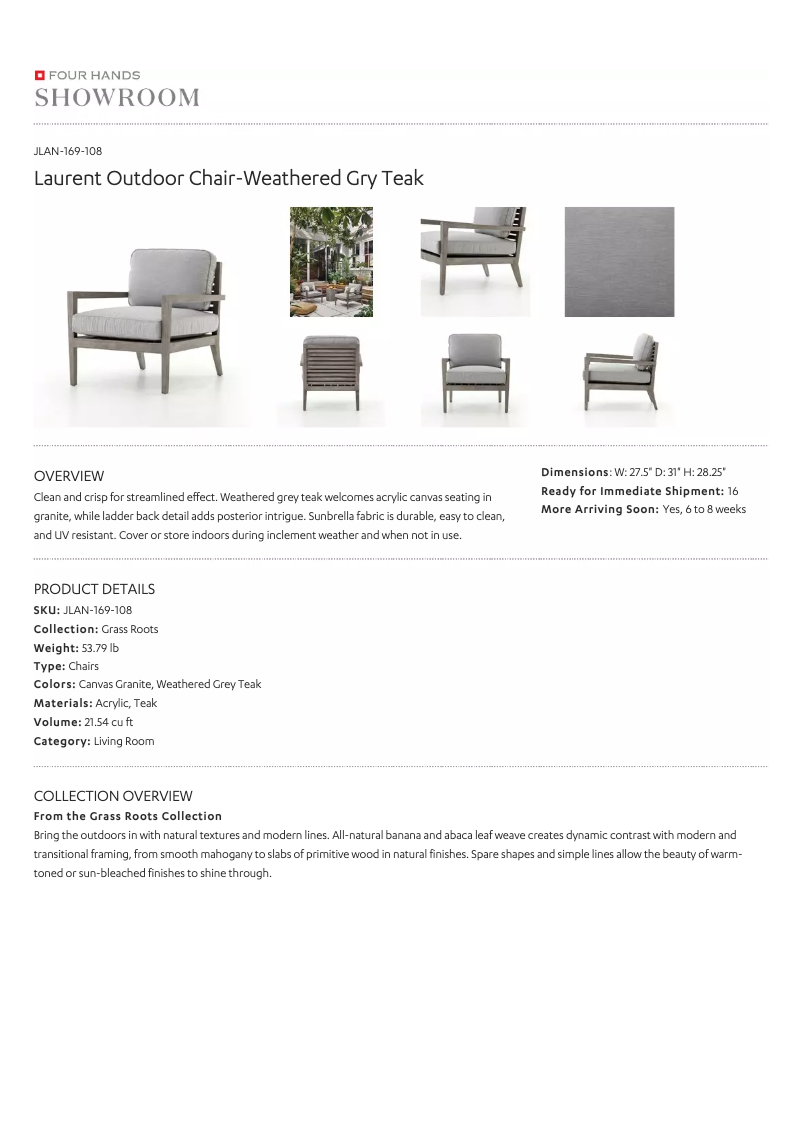 Page 1 de la notice Manuel utilisateur Four Hands Grass Roots JLAN-169-108