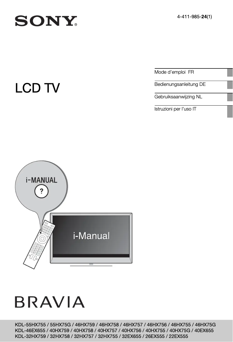 Page 1 de la notice Manuel utilisateur Sony Bravia KDL-46EX655