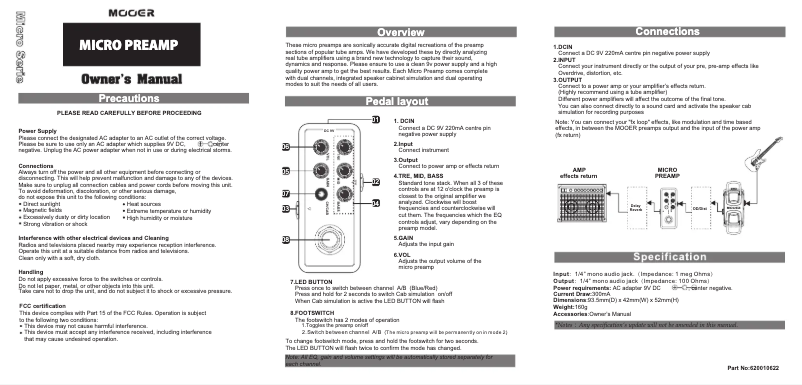 Page 1 de la notice Manuel utilisateur Mooer CUSTOM 100 018