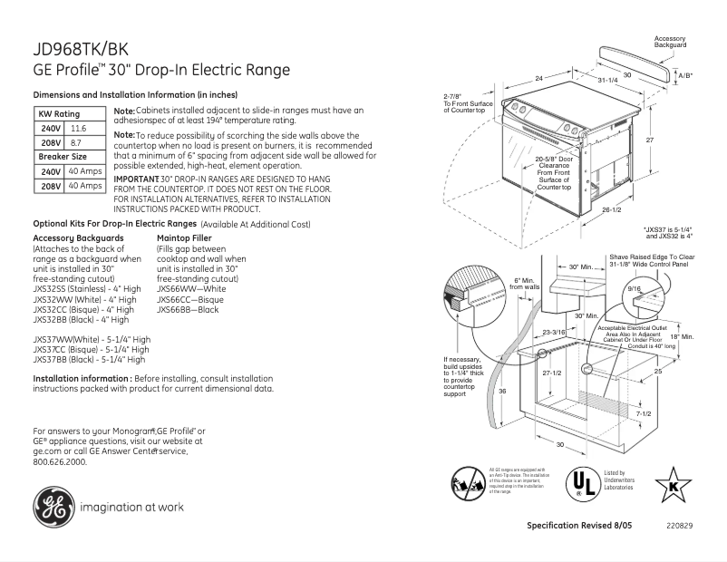 Página 1 del manual Ficha técnica GE Profile JD968BKBB