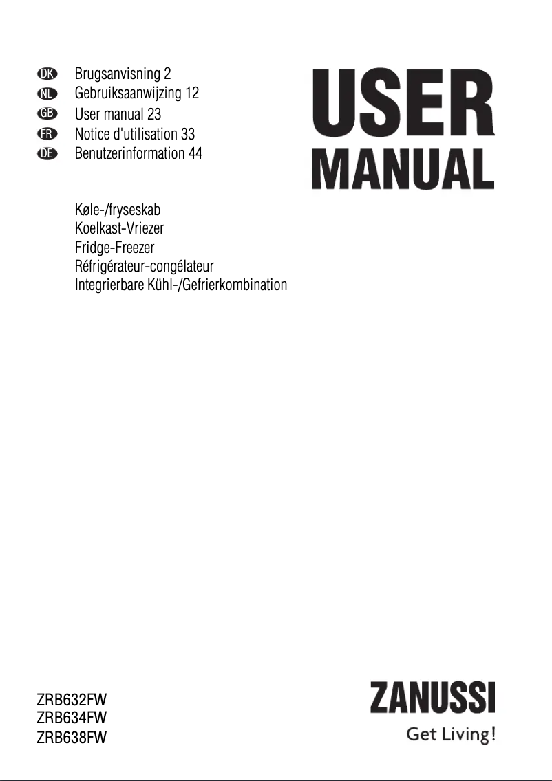 Page 1 de la notice Manuel utilisateur Zanussi ZRB 632 FW