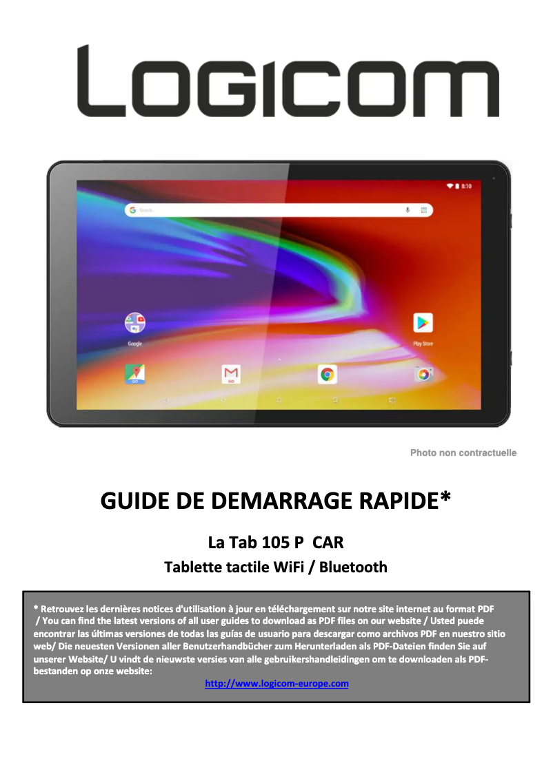 Page 1 de la notice Manuel utilisateur Logicom La Tab 105 P