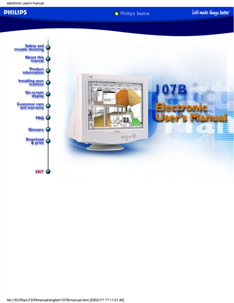 Page n°1 - Manuel utilisateur Philips 107B4