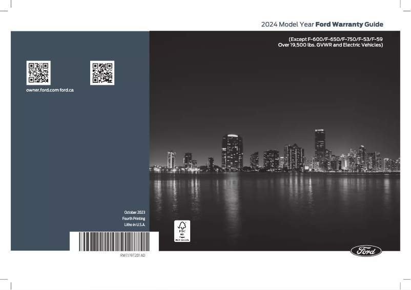 Page 1 de la notice Informations de garantie Ford Mustang (2024)