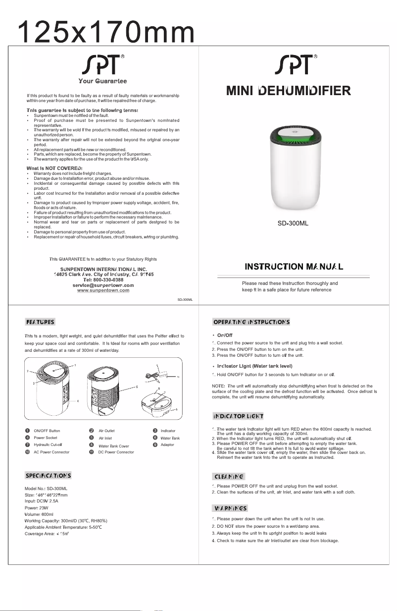 Page 1 de la notice Manuel utilisateur SPT SD-300ML