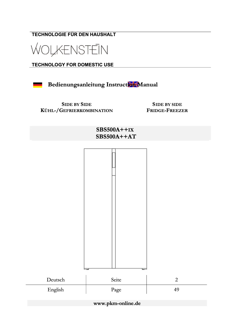Page 1 de la notice Manuel utilisateur Wolkenstein SBS500A++IX