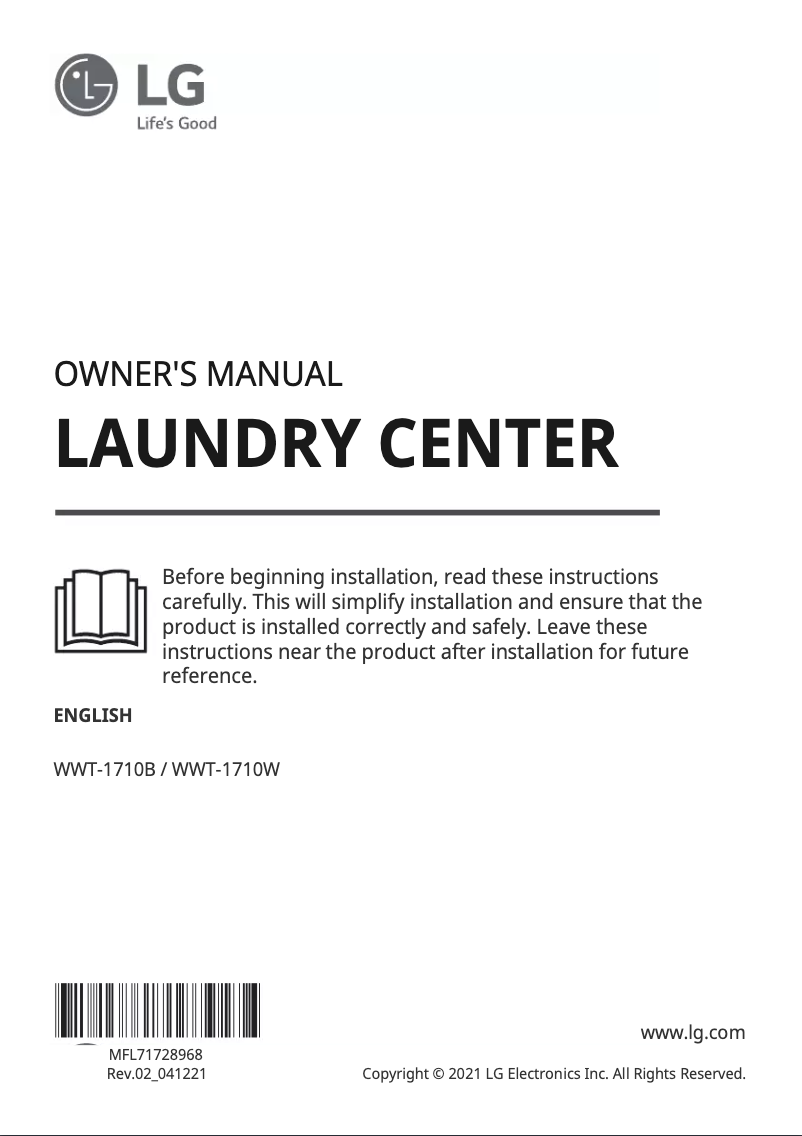 Page 1 de la notice Manuel utilisateur LG WWT-1710B