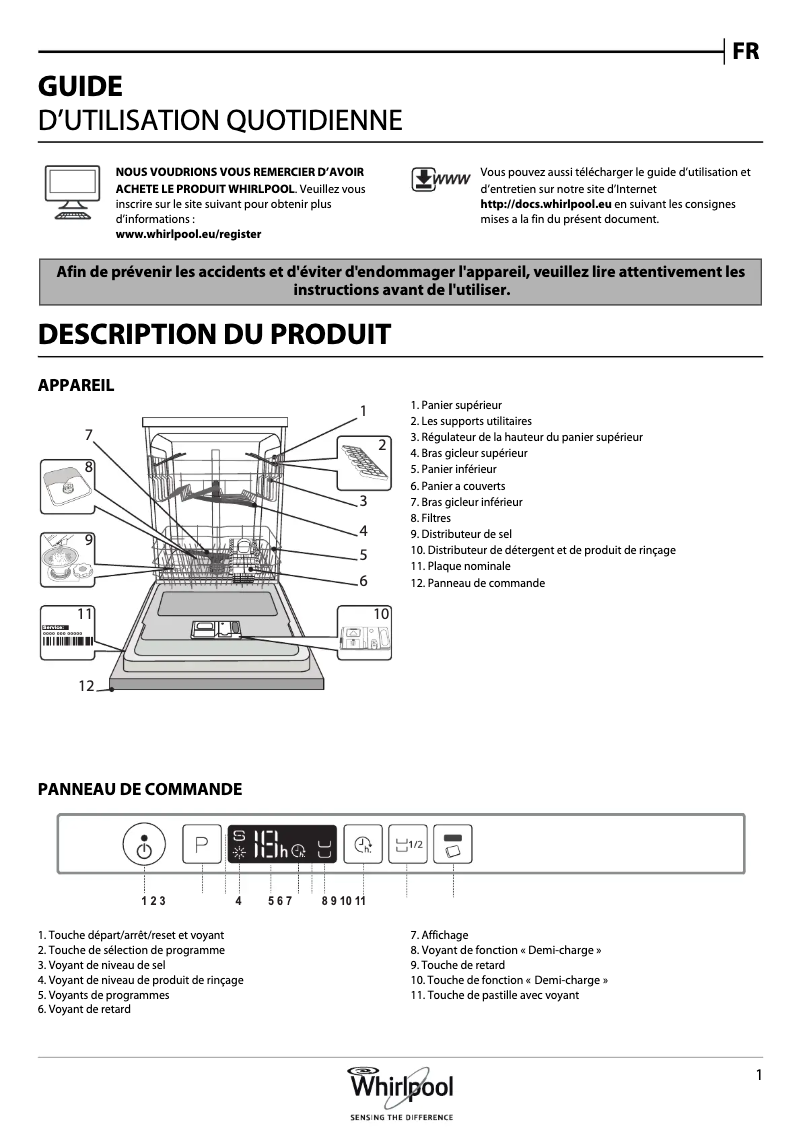 Page 1 de la notice Mode d'emploi Whirlpool WIC 3B19