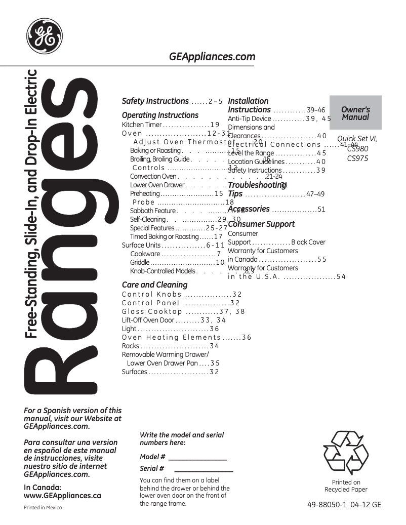 Page 1 de la notice Mode d'emploi GE Cafe CS975SDSS