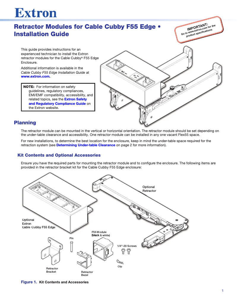 Página 1 del manual Manual de usuario Extron Cable Cubby F55 Edge