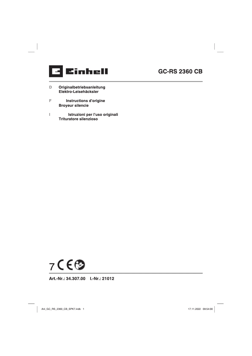 Página 1 del manual Manual de usuario Einhell GC-RS 2360 CB