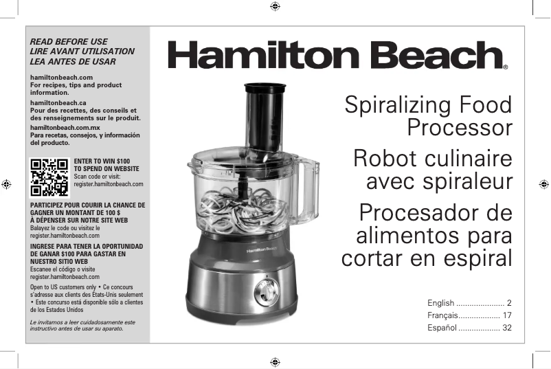 Page 1 de la notice Manuel utilisateur Hamilton Beach 70735