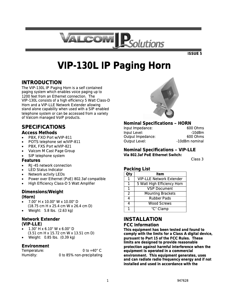 Página 1 del manual Manual de usuario Valcom VIP-148L